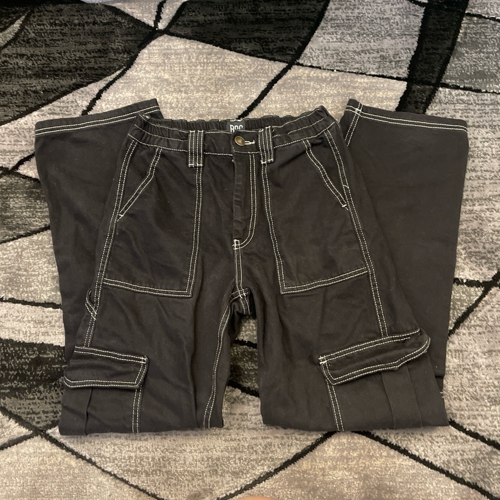 BDG Dark Gray Cargo Pants with White Stitching